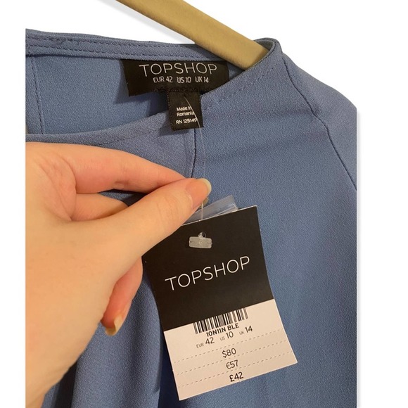NWT TopShop Blue Flared Sleeve Faux Knot Mini Dress Size 10 - Picture 3 of 8